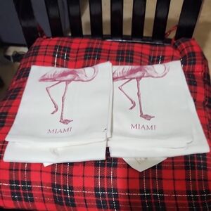 Miami Flamingo Kitchen Towels - White and Pink